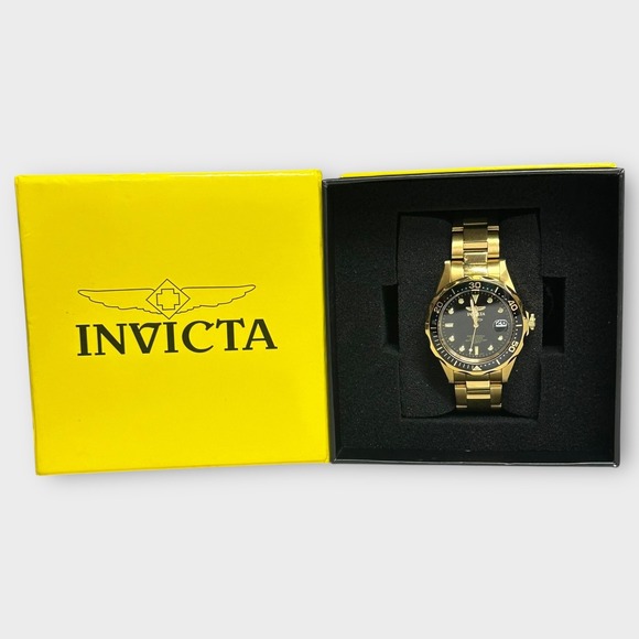 Invicta Other - Invicta Watch Gold Tone Mens‎ 40mm Black Dial Date 200M Stainless 8936 Boxed